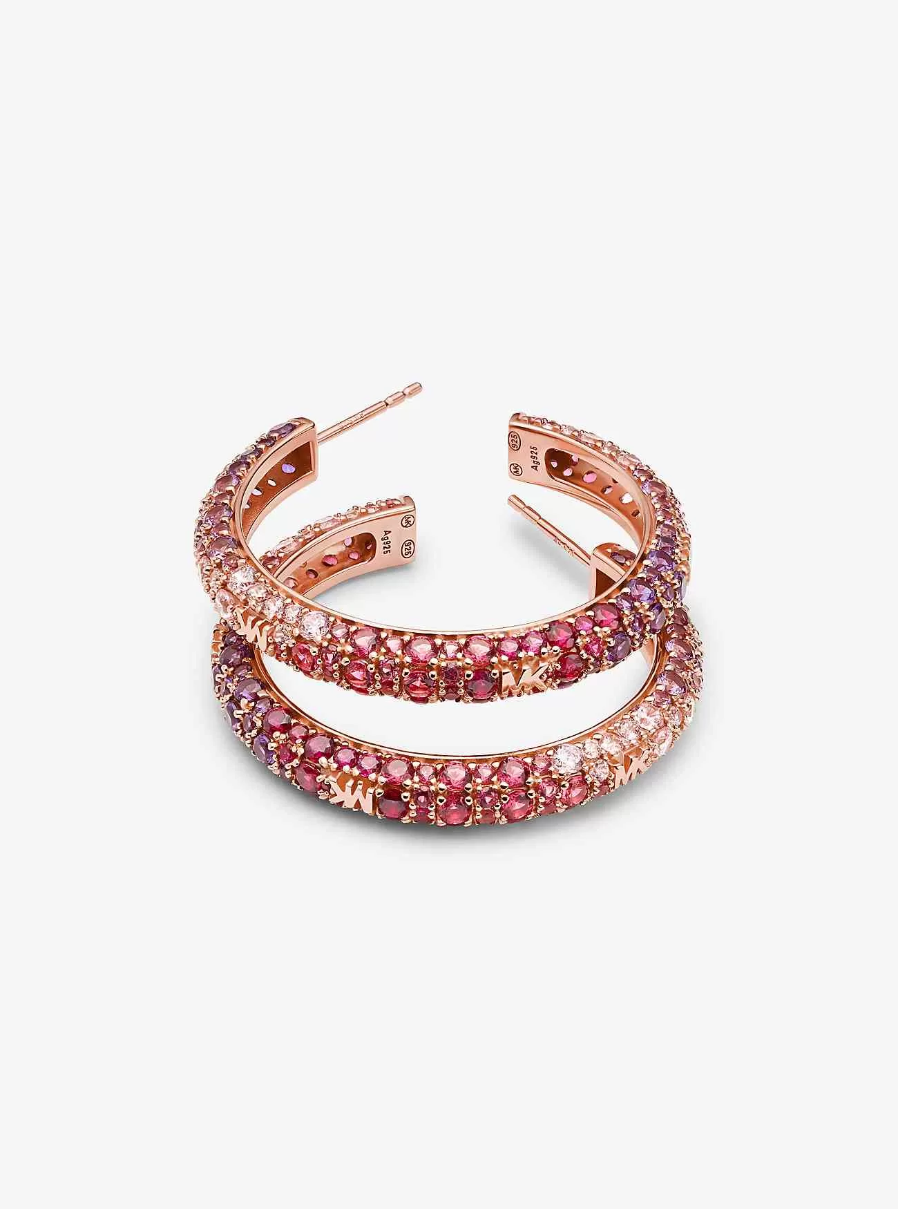 Orecchini a cerchio in argento sterling placcato oro rosa 14 carati con pavé ombré