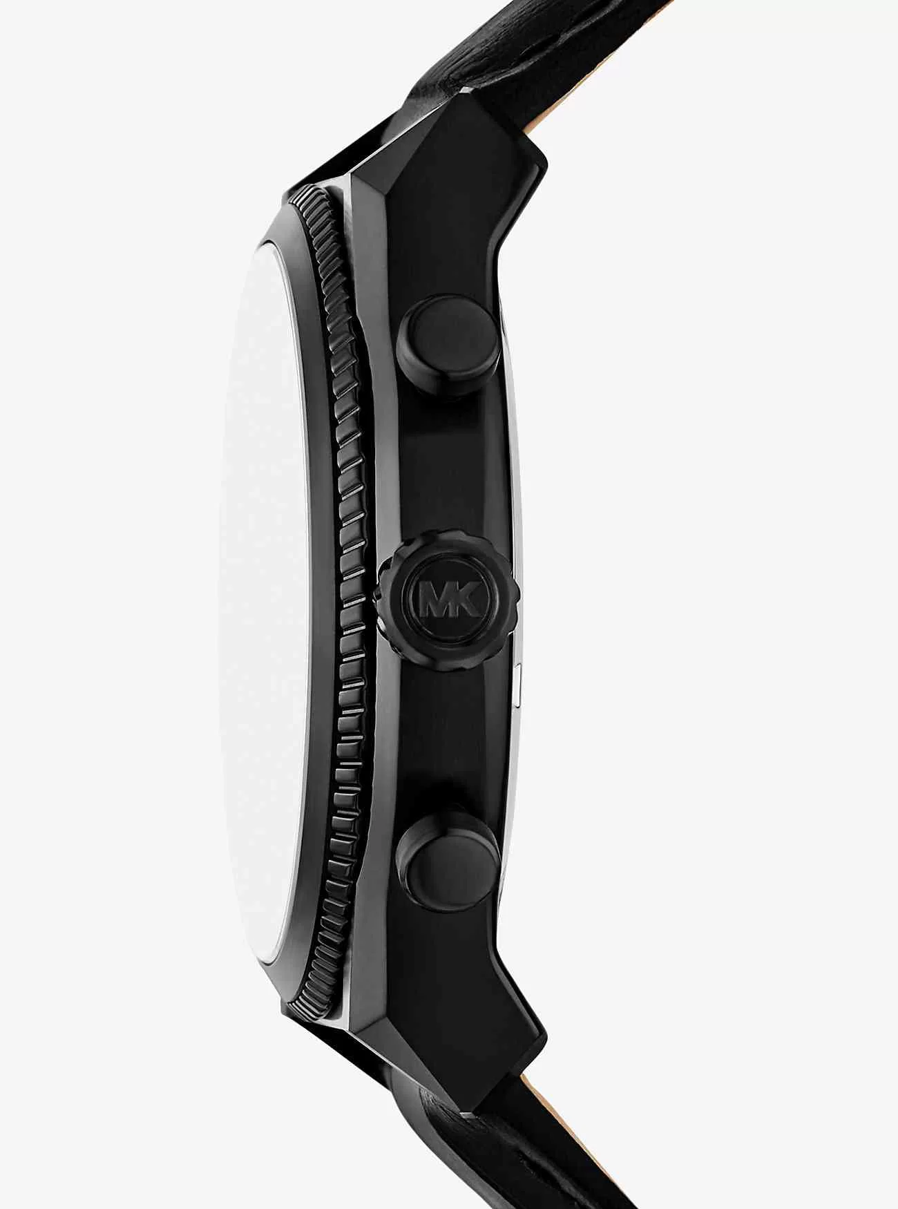 Orologio panoramico oversize in pelle nera e stampa coccodrillo