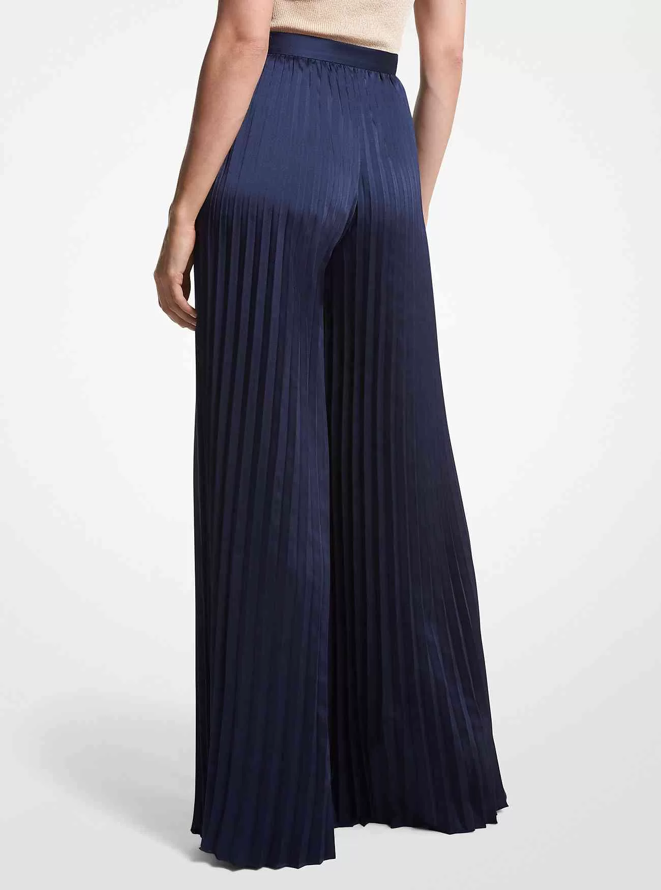 Pantaloni a gamba larga in raso plissettato