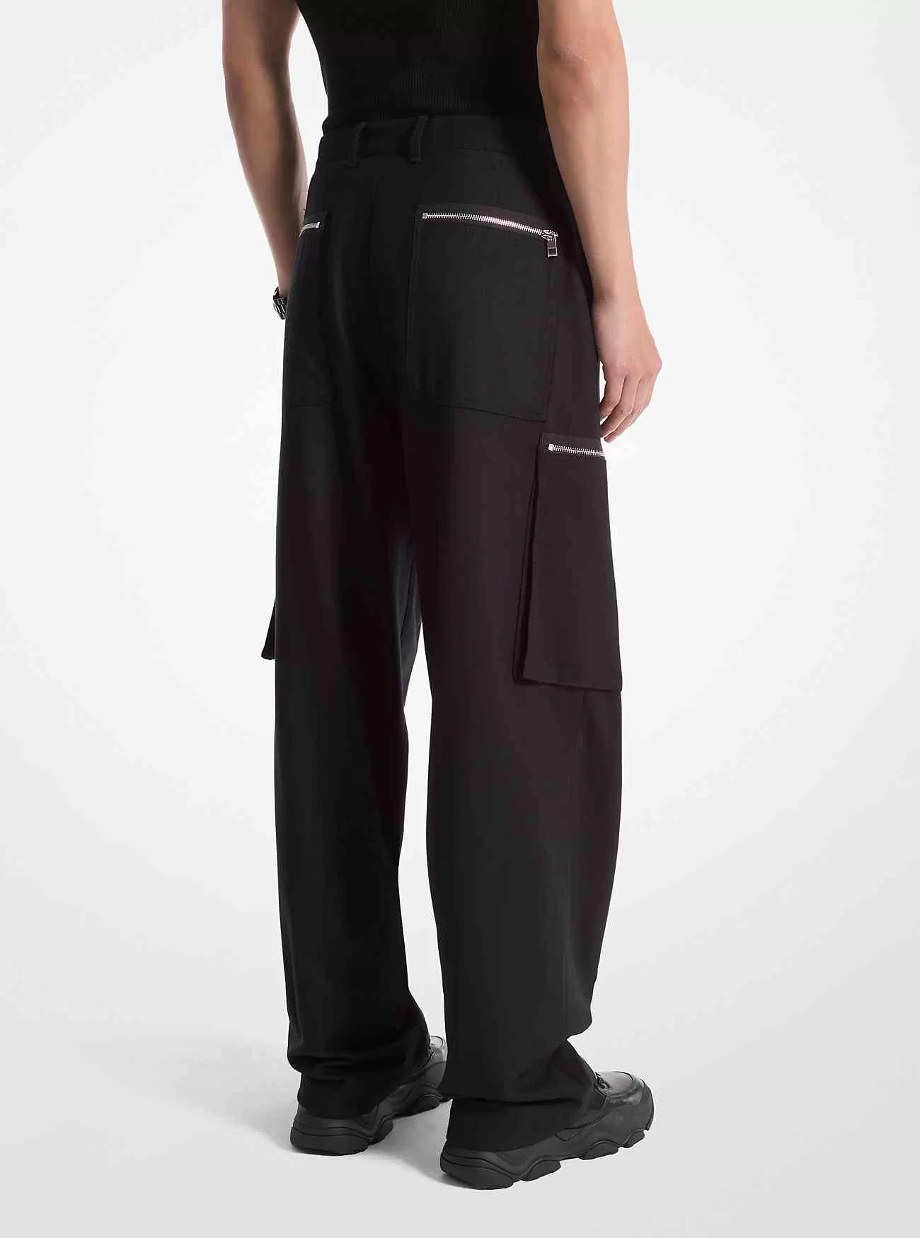 Pantaloni cargo con zip in lana elasticizzata