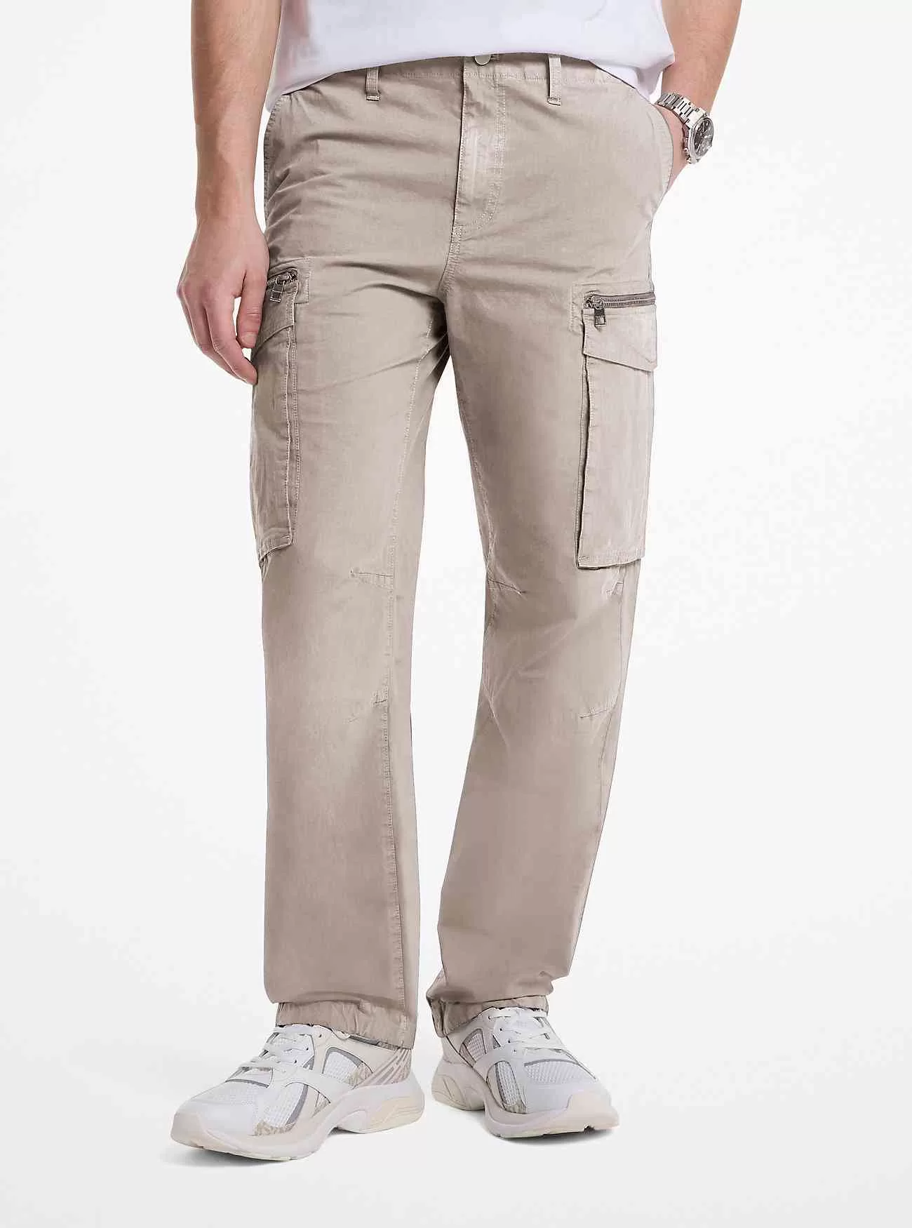 Pantaloni cargo in popeline di cotone elasticizzato
