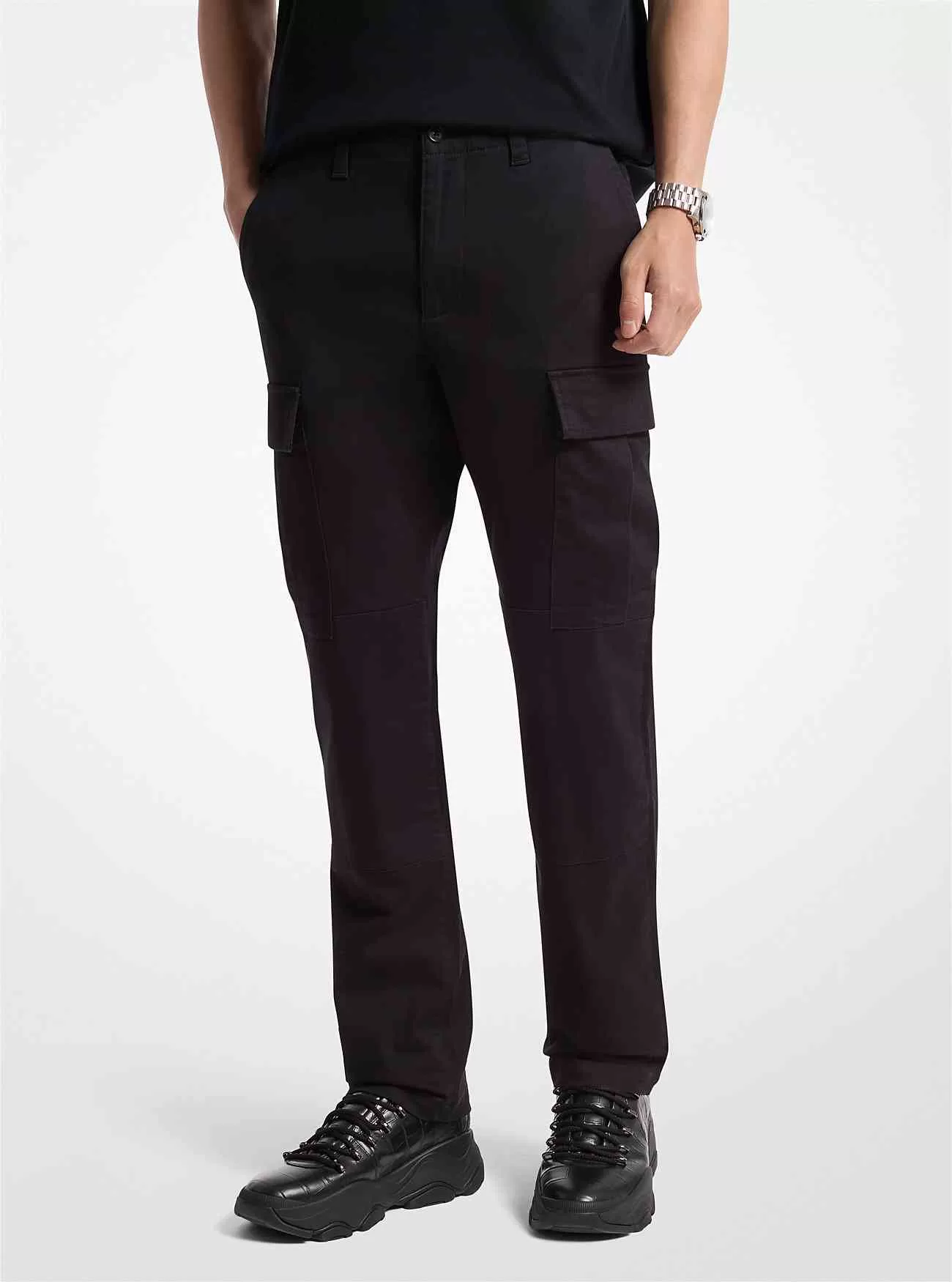 Pantaloni cargo slim fit in raso di misto cotone