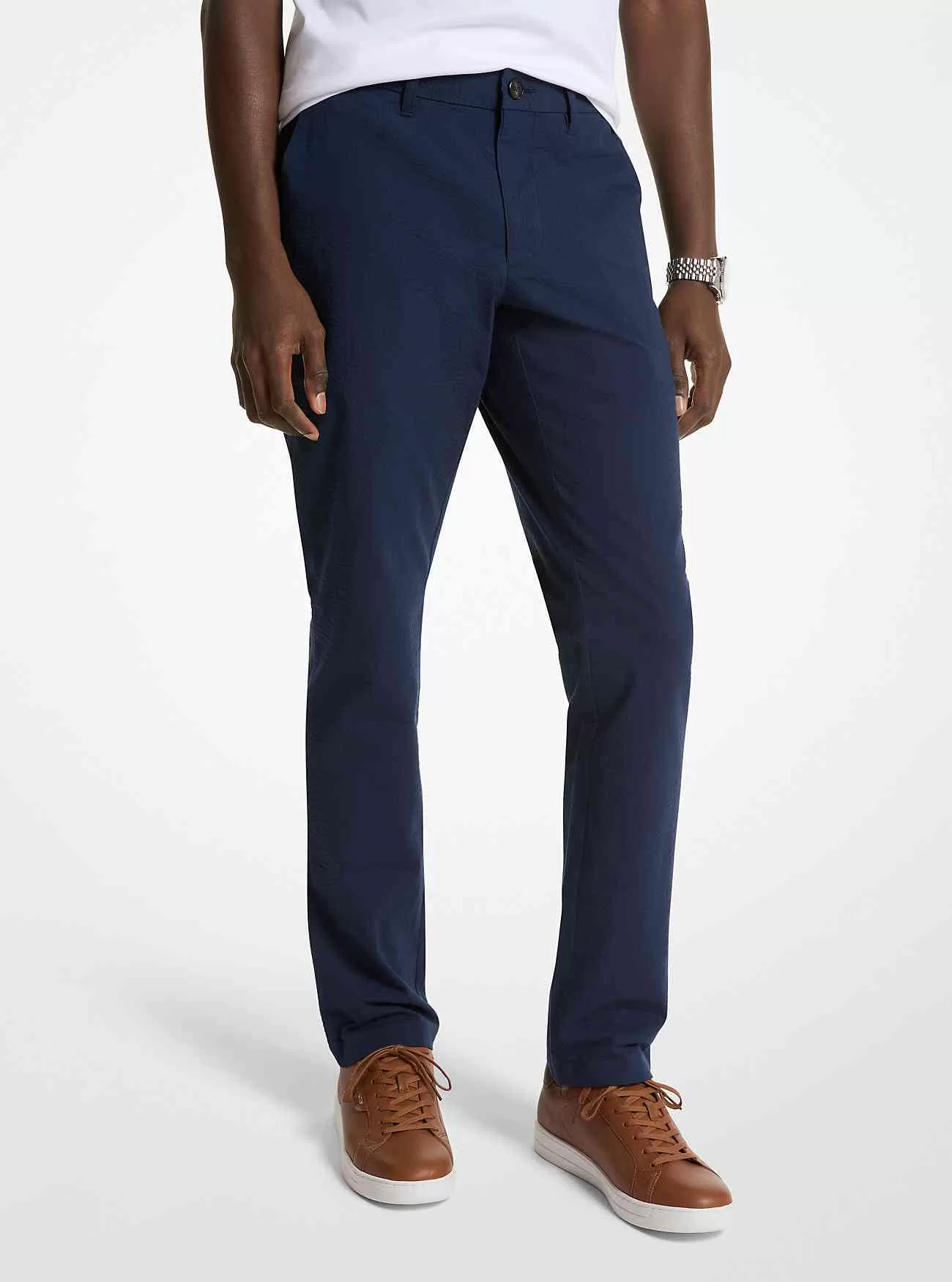 Pantaloni chino slim fit in seersucker