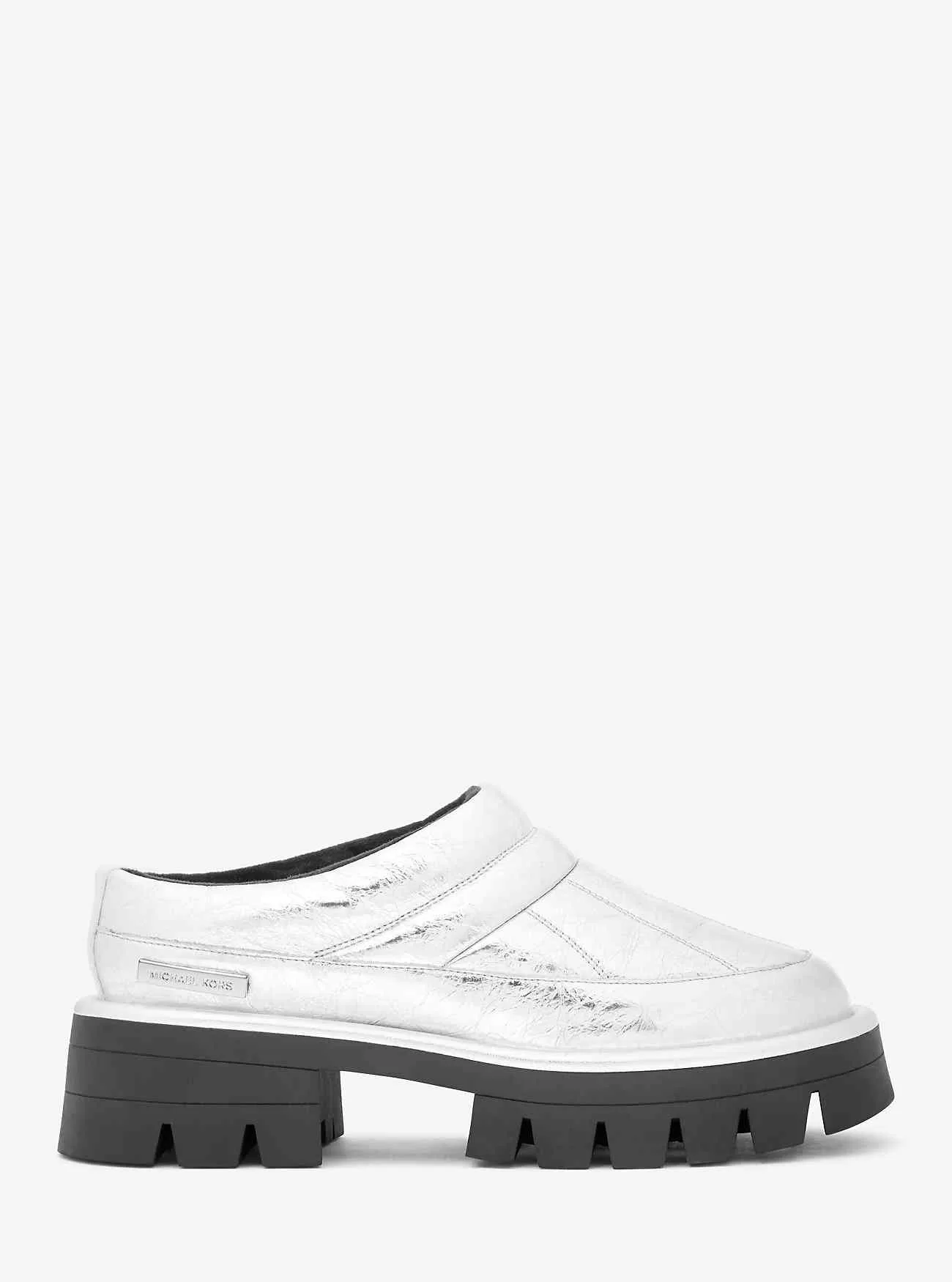 Pantofola Barton in pelle metallizzata craquelé