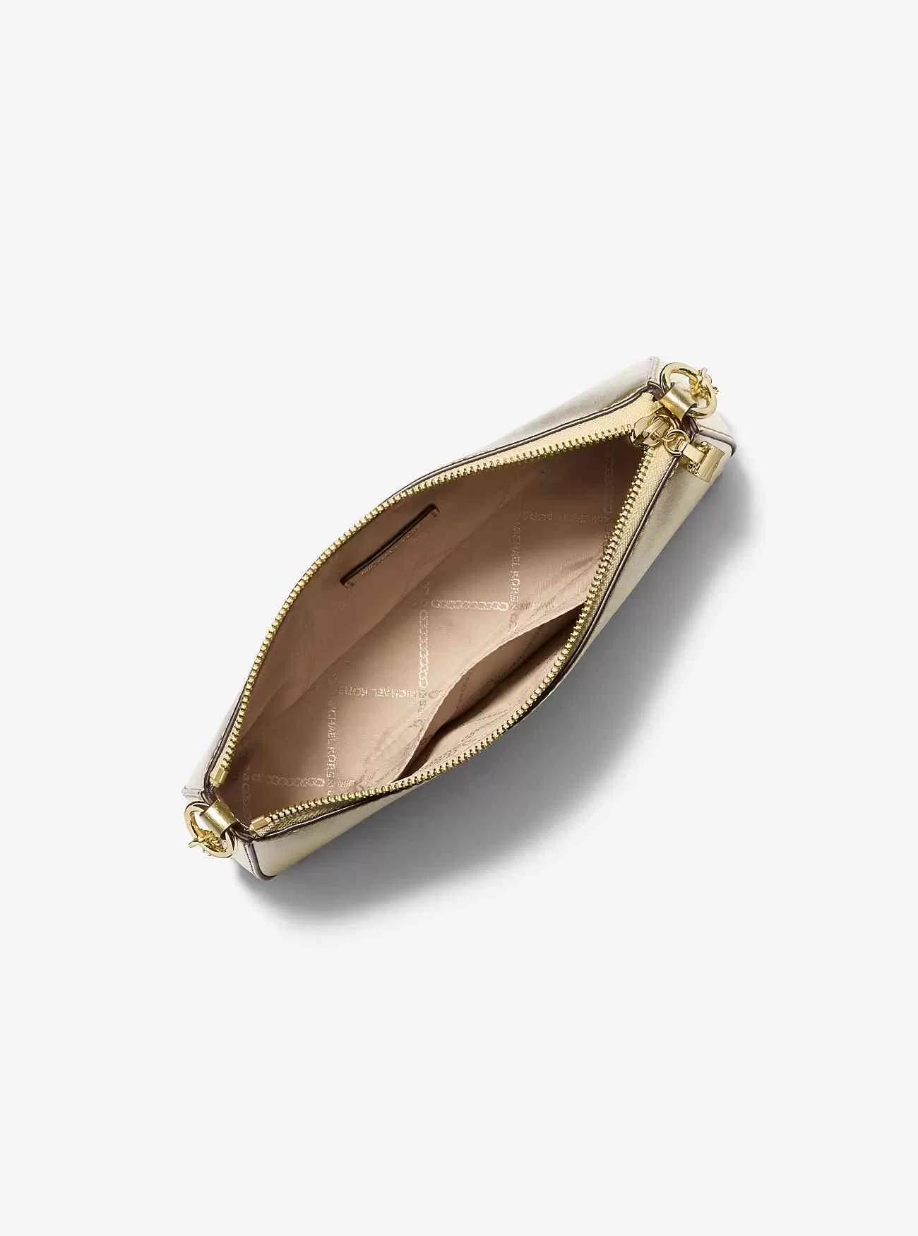 Pochette Empire media in pelle metallizzata con maglie a catena