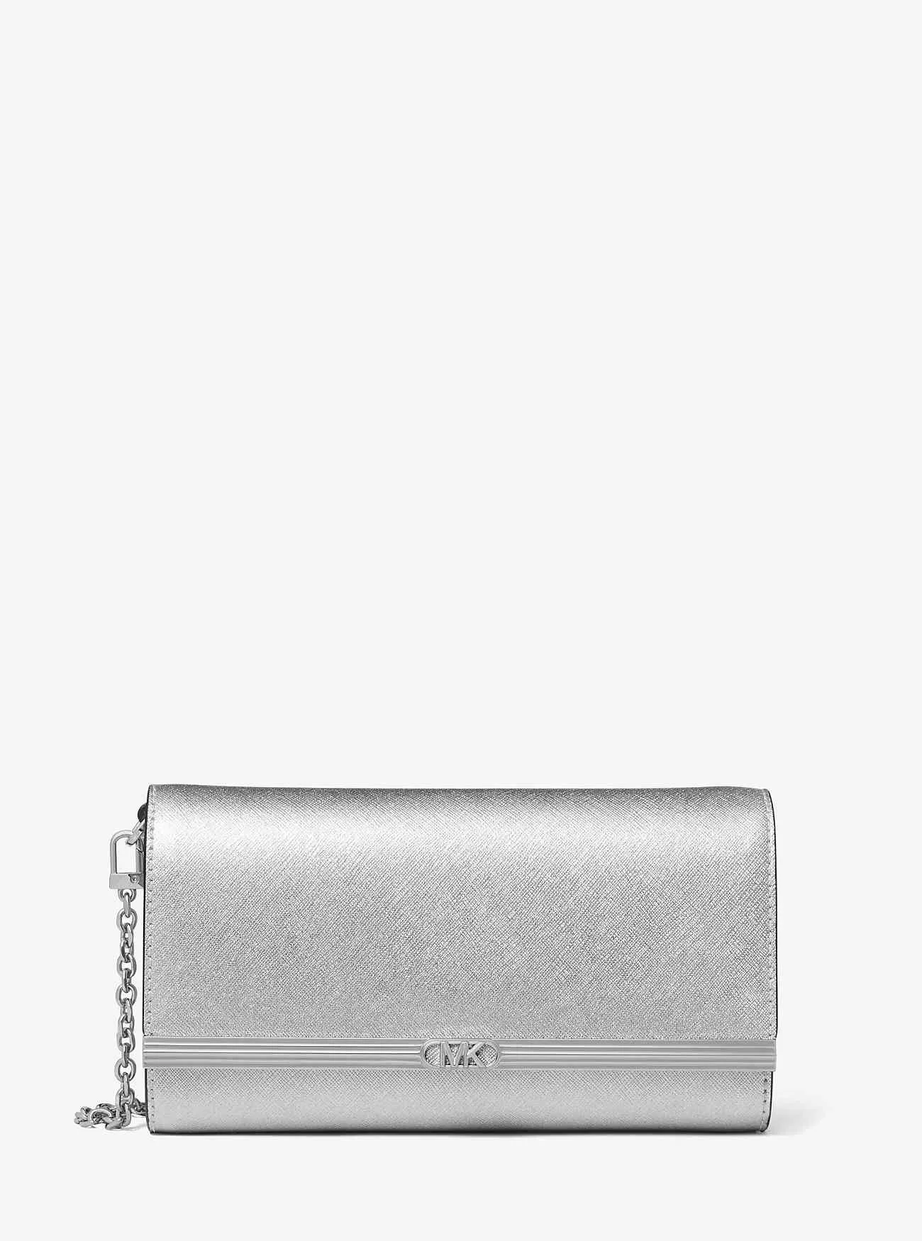 Pochette Mona grande in pelle Saffiano metallizzata