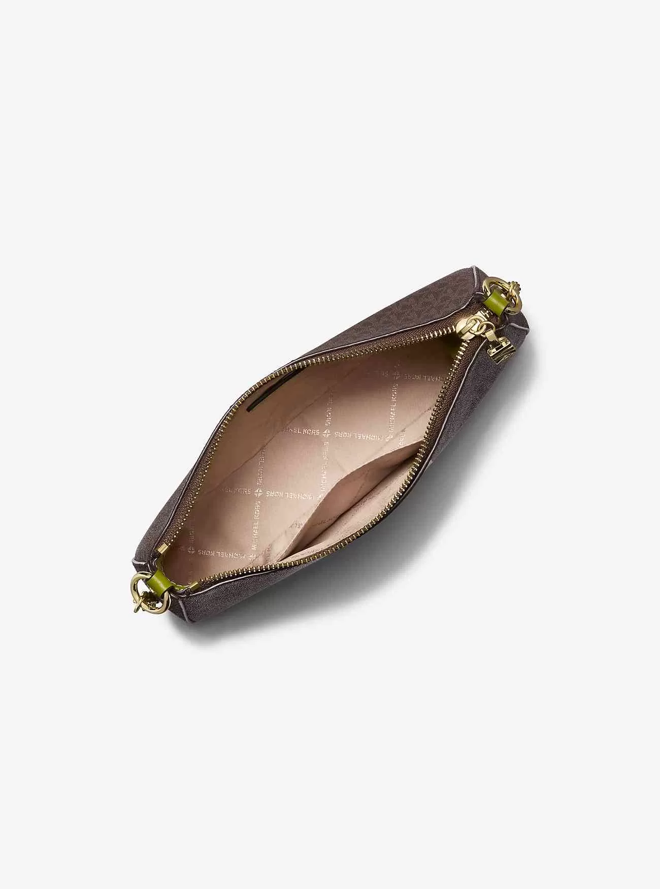 Pochette media stile Empire con logo a righe e catena