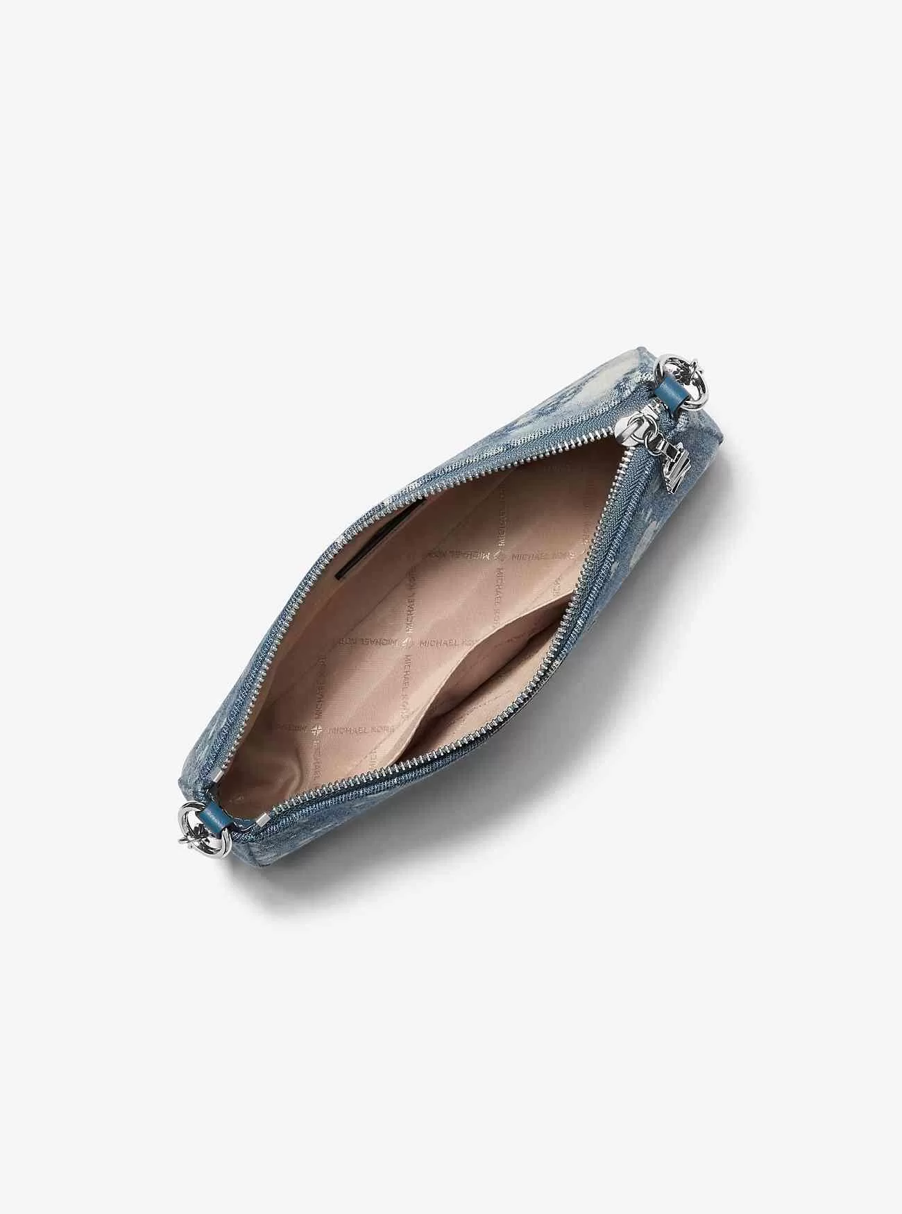 Pochette media stile impero con maglie a catena in denim schizzato