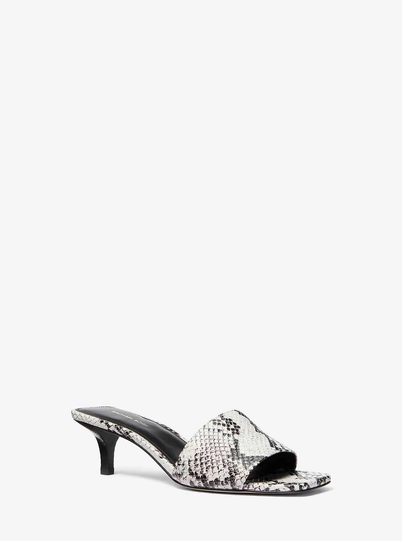 Sandalo con tacco a forma di gattino in pelle goffrata Merriam Snake