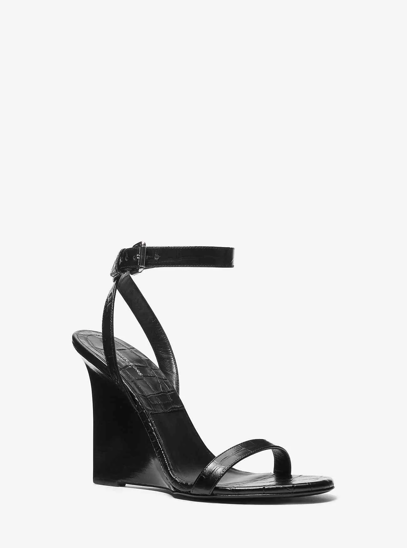 Sandalo con zeppa Claudia in pelle goffrata coccodrillo