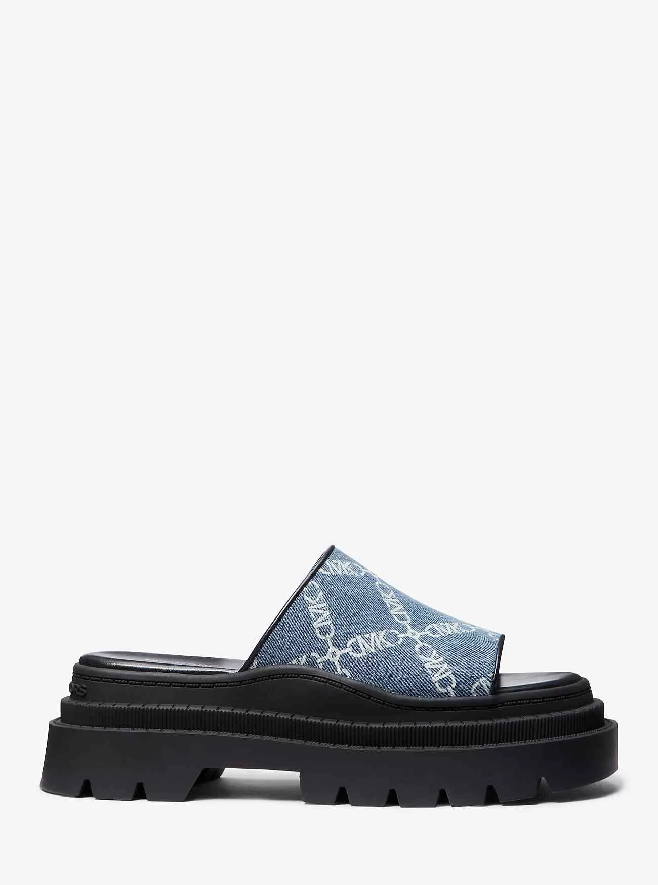 Sandalo scorrevole Kendra Empire in denim jacquard con diamanti