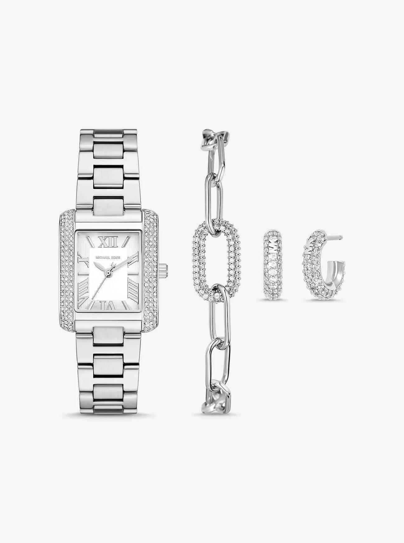 Set regalo con orologio e gioielli Petite Emery Pavé color argento