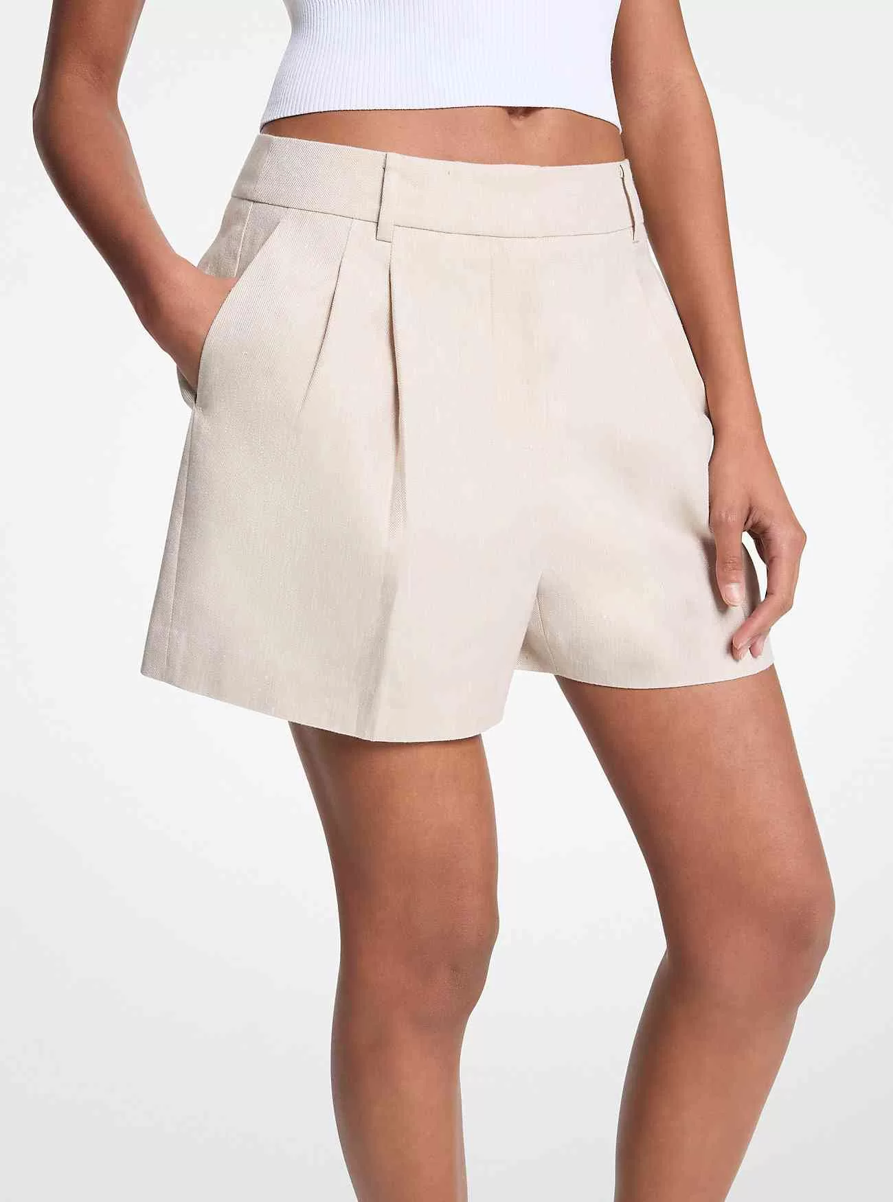 Shorts in Lino e Cotone con pieghe