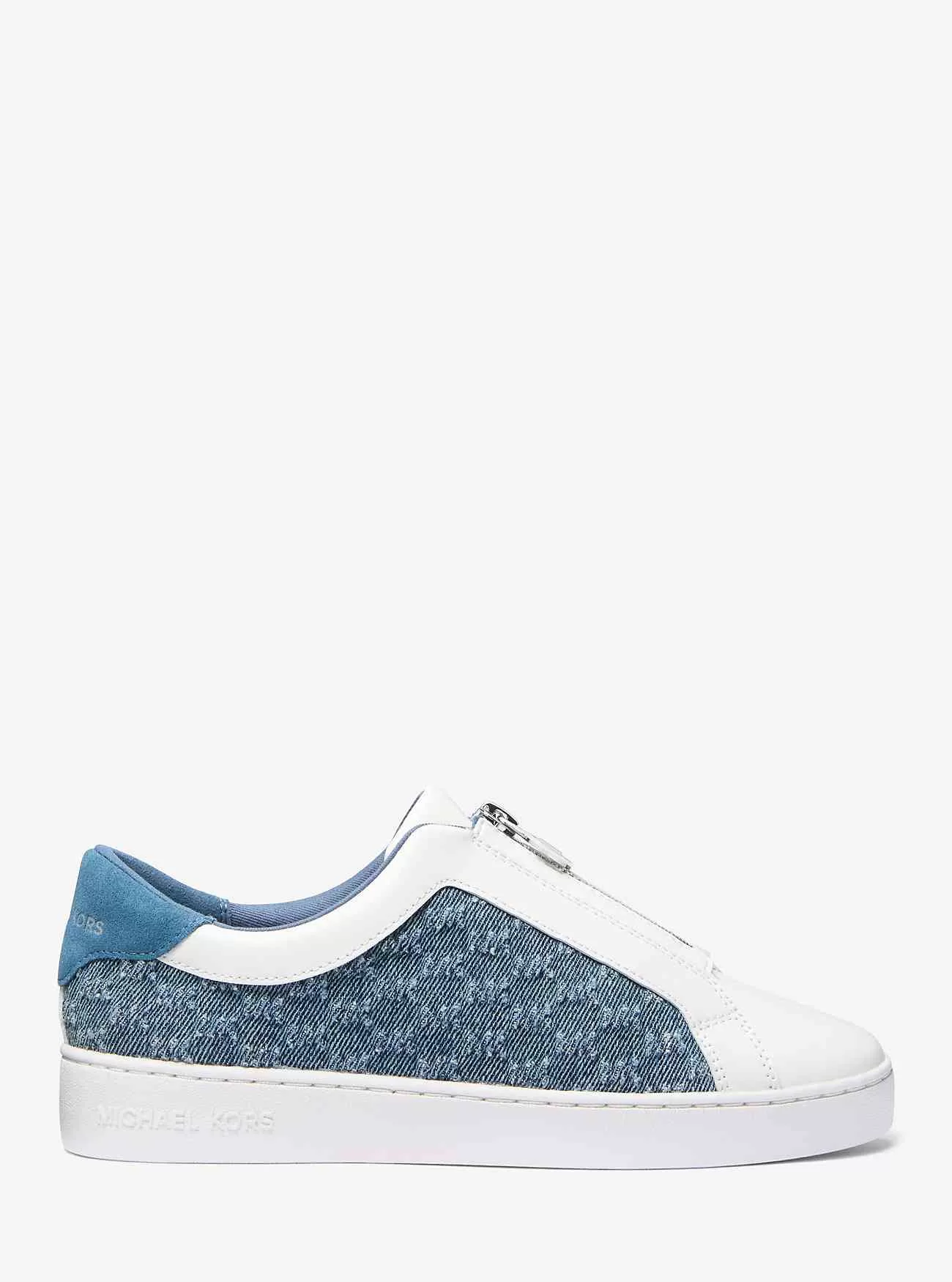 Sneaker Keaton con cerniera in denim e pelle con logo goffrato