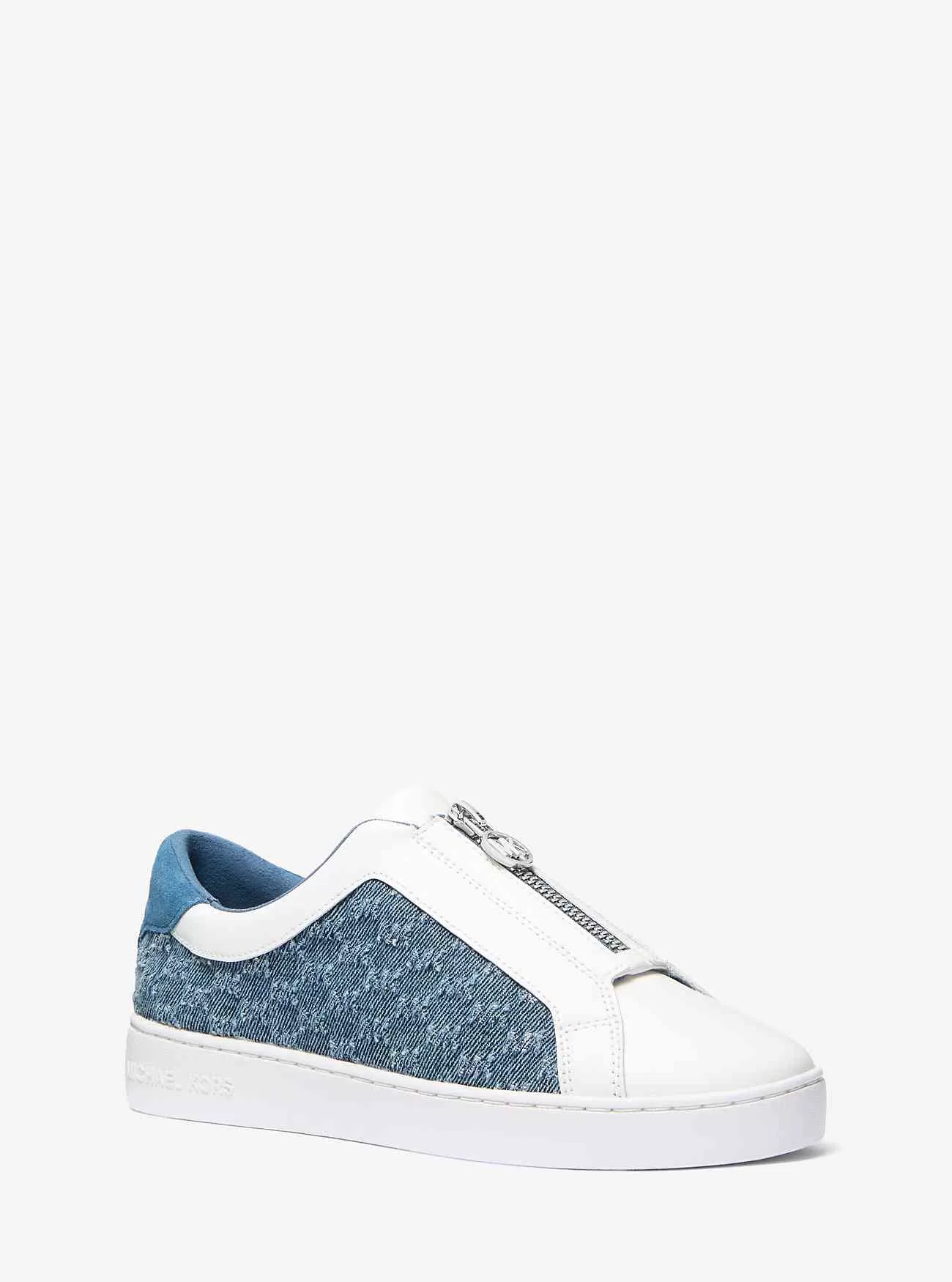 Sneaker Keaton con cerniera in denim e pelle con logo goffrato