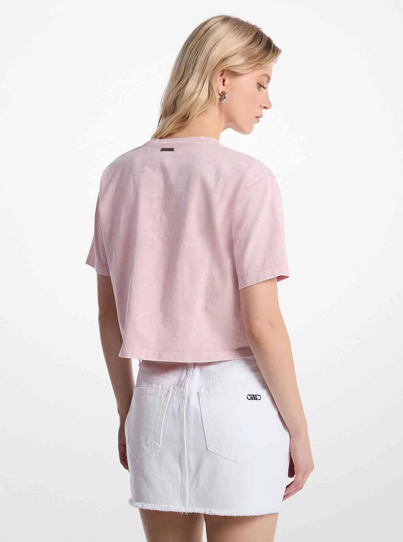 T-shirt corta in cotone tinto in capo con borchie