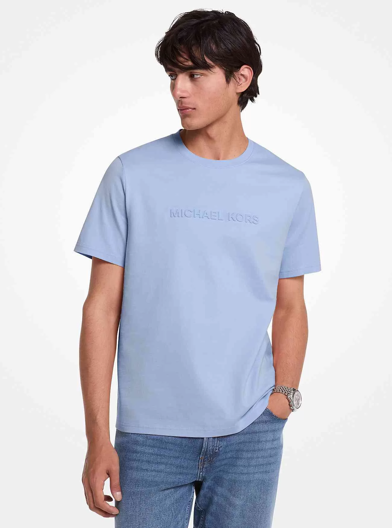 T-shirt in cotone con logo goffrato