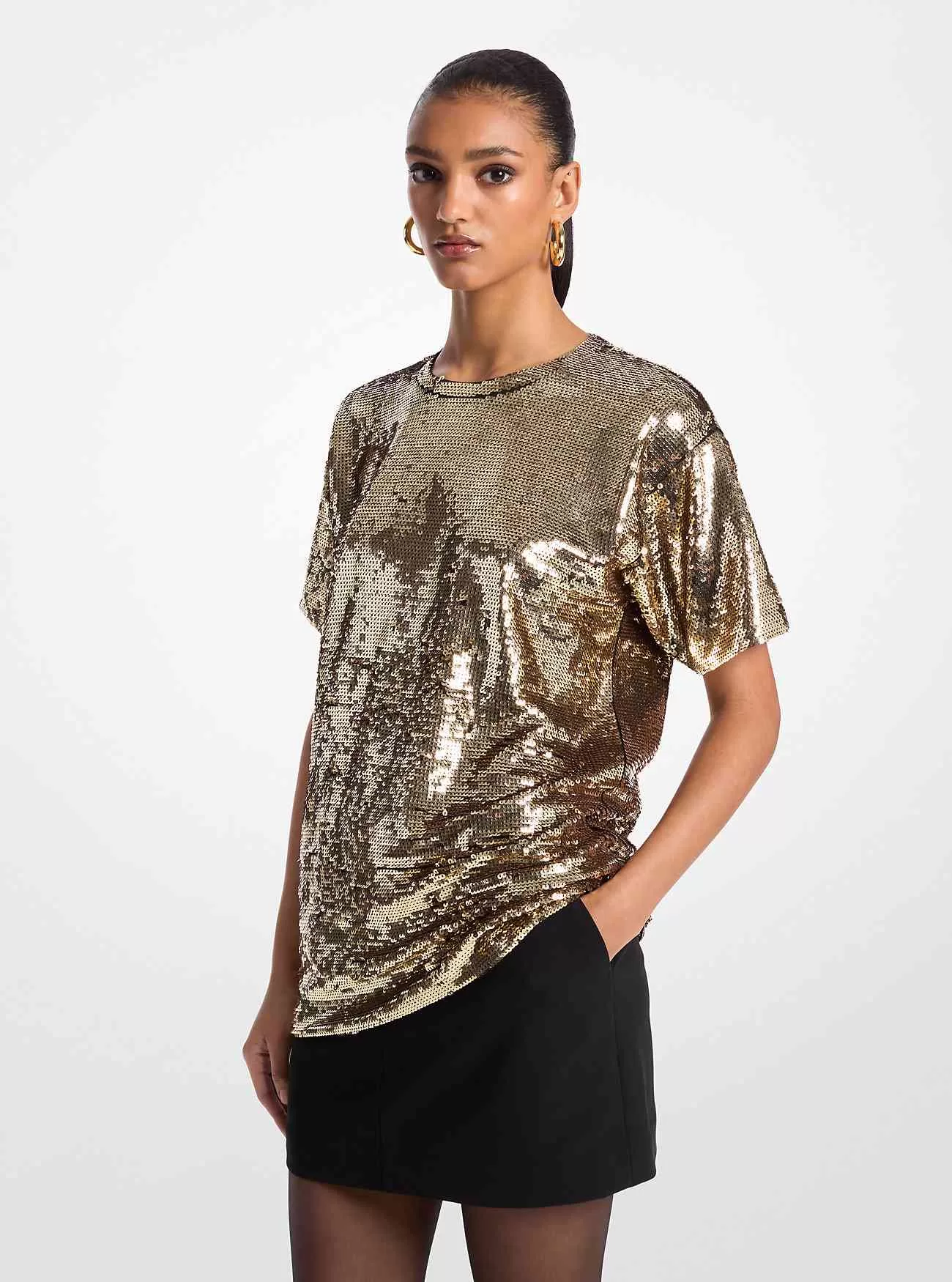 T-shirt oversize in jersey con paillettes