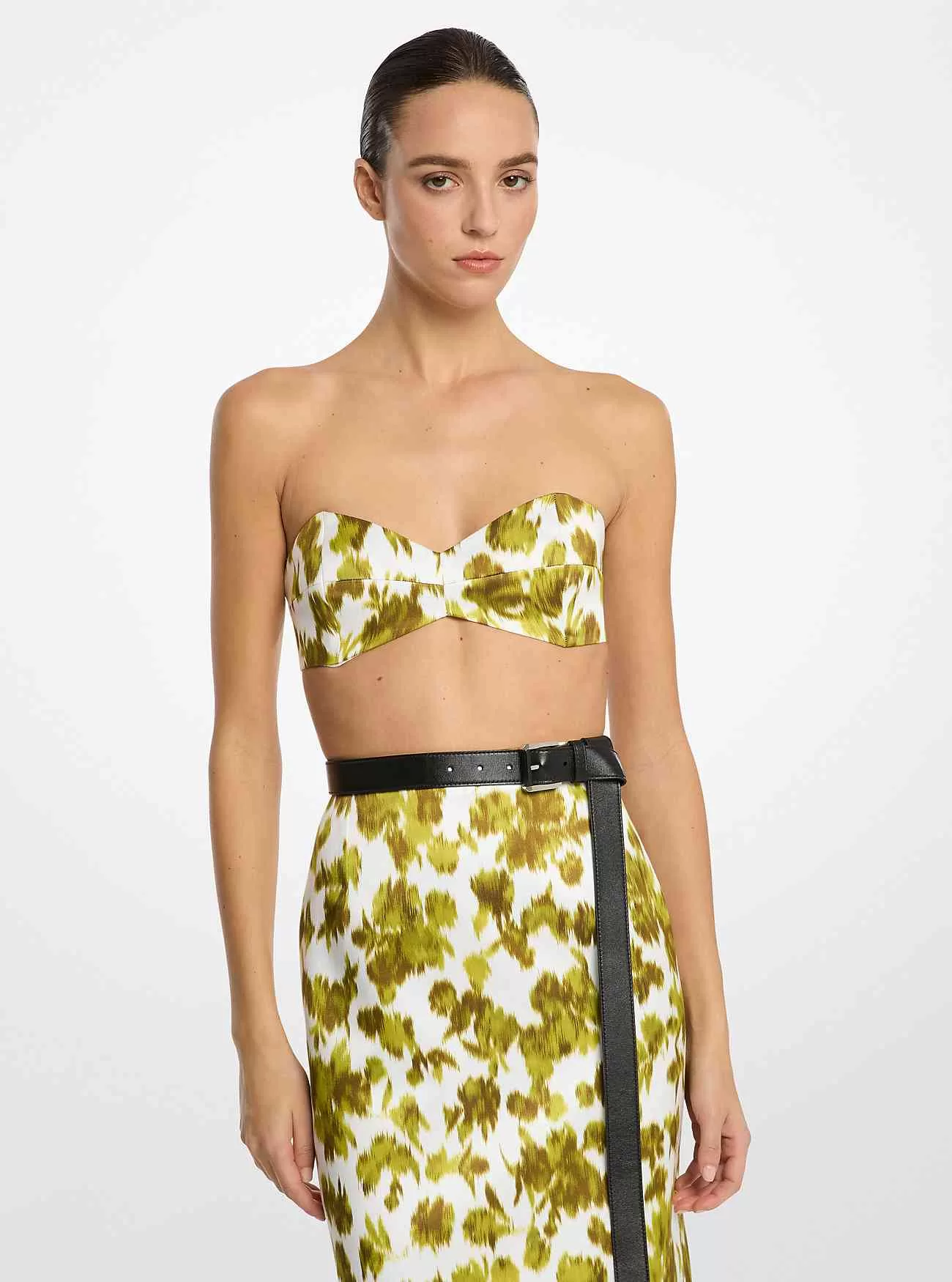 Top a fascia in duchesse di raso Chiné floreale