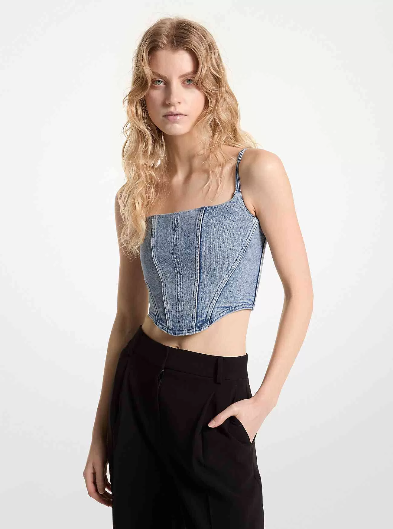 Top bustier in denim elasticizzato